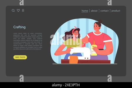 Crafting session concept. Friends sharing creative hobbies. Seamstress skills come to life. Flat vector illustration. Stock Vector