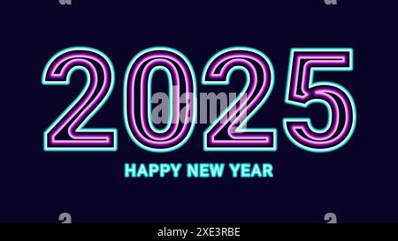 2025 new year asian chinese. Digit design. Happy new year text design template gold color. Neon numbers. For postcard calendar banner web page. Vector illustration. Stock Vector