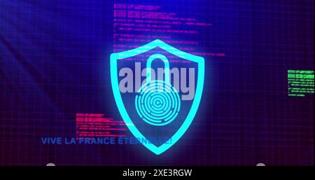 Image of padlock icon over data processing on blue background Stock Photo
