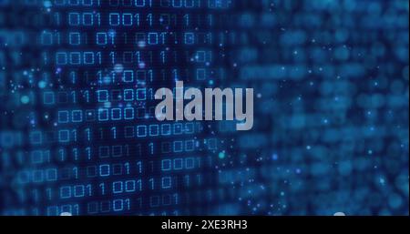 Image of data processing and binary coding on black background Stock Photo