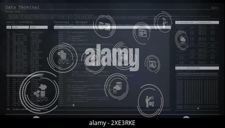 Image of multiple digital icons and data processing against blue background Stock Photo