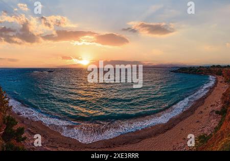 Mytikas Beach sunset panorama (Greece, Lefkada). Stock Photo