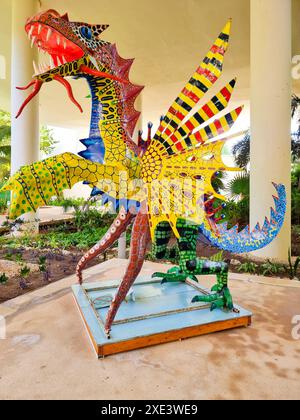 Mexico, Cancun, sculpture representing a dragon from Mayan mythology Stock Photo