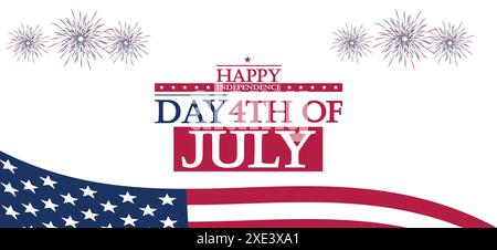 Celebrate USA's Independence Day with fireworks, flags, and patriotic decorations Stock Vector