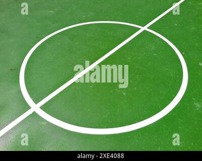 Lines, abstract sport background or texture on outdoor sports field. Colored lines on the sports fie Stock Photo