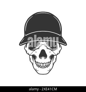 Skull head in baseball cap illustration. skull wearing hat vector. Isolated on white background. Stock Vector