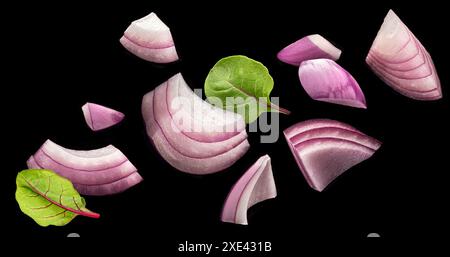 Sliced red onion isolated on black background Stock Photo