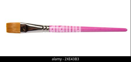 Pink plastic brush for oil and acrylic paints on an isolated background Stock Photo
