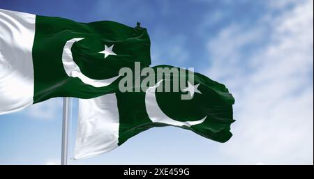 Close-up of Pakistan National flag waving on a clear day Stock Photo