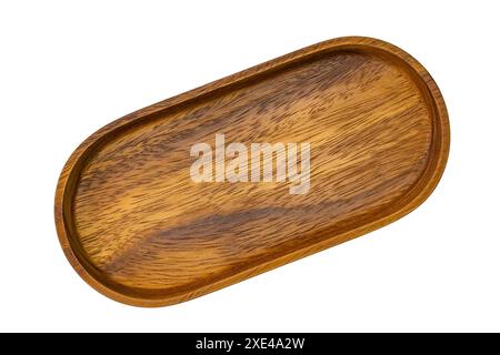 Top view of empity new wooden tray isolated on white background with clipping path. Stock Photo