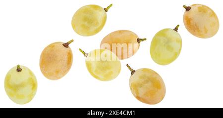 Falling green grape isolated on white background Stock Photo