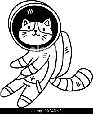 A cat is wearing a space suit and is floating in space. The cat is smiling and he is enjoying its space adventure Stock Vector