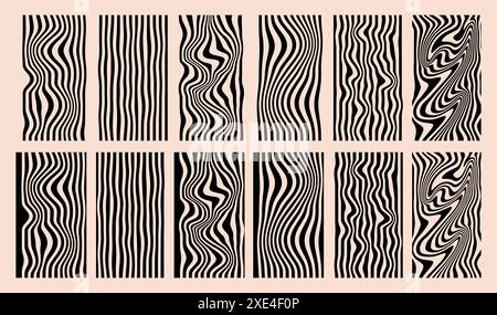 Black stripes waves abstract background collection. Isolated vector illustration irregular, curved lines pattern wallpaper for posters, social media t Stock Vector