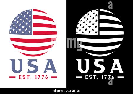 United States of America est. 1776 and flag, USA flag silhouette, USA flag in earth shape vector illustration Stock Vector