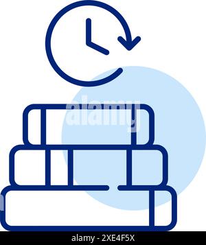 Books and clock. Reading and learning time, library schedule. Timed online e-books platform membership. Pixel perfect vector icon Stock Vector