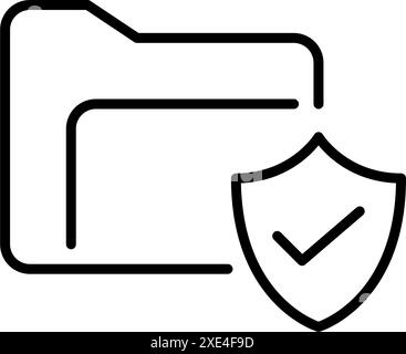 File folder, checkmark and shield. Data checked by antivirus. Pixel perfect vector icon Stock Vector