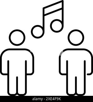 Two people and musical notes. Shared listening experience, fan club. Pixel perfect vector icon Stock Vector