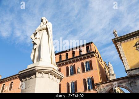 Verona, Italy - Dante Alighieri statue, famous poet old sculpture. Stock Photo