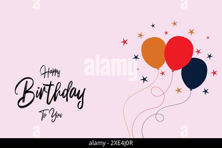 Colorful balloon vector illustration on pink background. Birthday balloon flying for party. Birthday Party Balloon Set. Lettering Happy Birthday Stock Vector