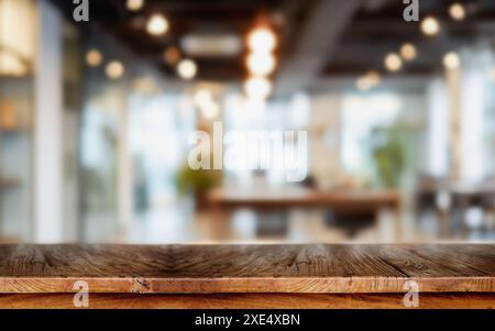 Table with blurred background of corporate office conference room with glass interior for office product. Stock Photo