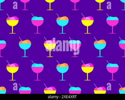 Ice cream in glass seamless pattern. Colorful ice cream balls in a glass with a spoon. Design wallpapers, wrappers, covers, banners and posters. Vecto Stock Vector