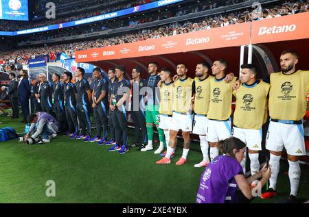 Argentinas players and assistants sing the national anthem before the Copa America USA 2024, group A match between, at MetLife stadium in New Jersey, on June 25, 2024 NEW JERSEY UNITED STATES Copyright: xALEJANDROxPAGNIx Stock Photo