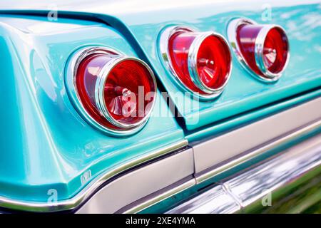 Closeup of vintage car rear fin fender and tail lights Stock Photo