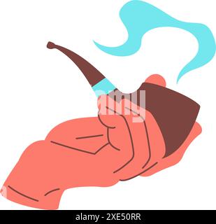 Male hand holding classic tobacco smoking pipe icon vector flat illustration. Human cartoon arm smoker nicotine pleasure gentleman delight retro cultu Stock Vector