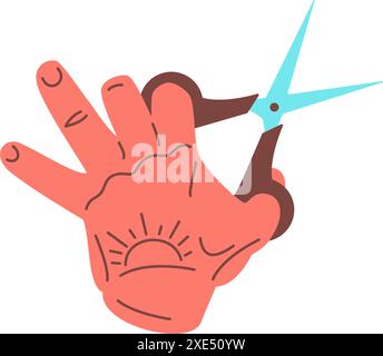 Male barber hand with scissors hairdressing stylist beauty salon icon vector illustration. Human cartoon hipster arm holding haircut tool for hair gro Stock Vector