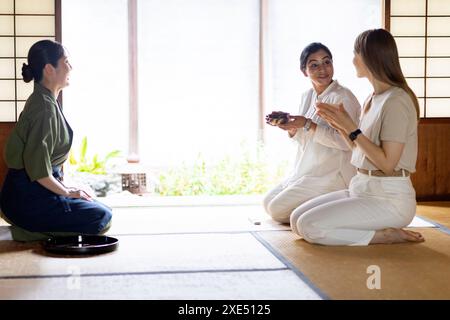 Foreigner receiving matcha tea Stock Photo