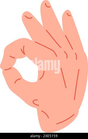 Male hand showing ok okay all right gesture with connected index and thumb finger icon vector flat illustration. Human cartoon arm gesturing fine good Stock Vector