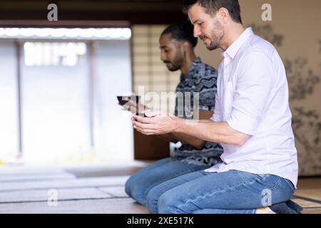 Foreigner receiving matcha tea Stock Photo