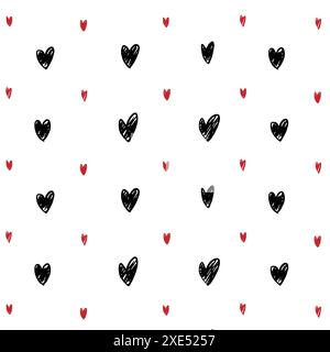 Seamless pattern with hand drawn graphic hearts. Decorative pattern for wedding invitation banners, cards and posters. Stock Vector