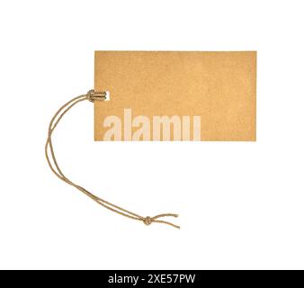 One brown paper label tag isolated on white Stock Photo