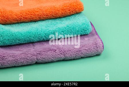 Several household microfiber clothes and mops Stock Photo