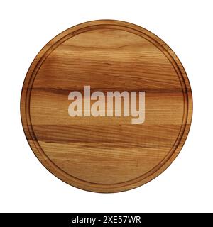 Round oak wooden cutting board isolated on white Stock Photo