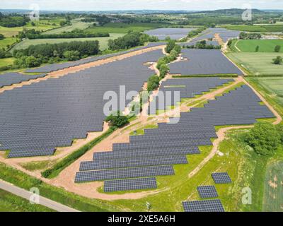 Aerial view of Larport Solar energy farm near Dormington in rural ...