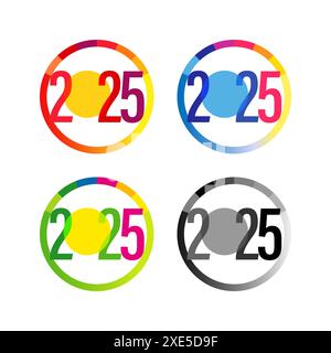 Set of round new year icons. Colorful design. Business style with chart symbol  and copy space. Medal concept. Fiscal year logo template. Isolated Stock Vector