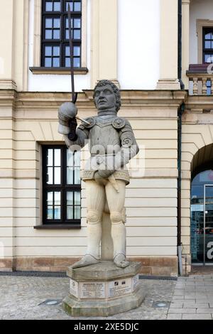 Roland statue in front of the City Hall, Magdeburg, Saxony Anhalt, Germany Stock Photo