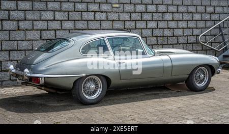 Lelystad, The Netherlands, 16.06.2024, Classic british sports car Jaguar E-Type 4.2 from 1969 at The National Old timer Day Stock Photo