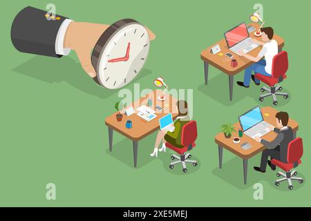 3D Isometric Flat Conceptual Illustration of Controlling Employee Hours, Working in High Stress Conditions 3D Isometric Flat Con Stock Photo