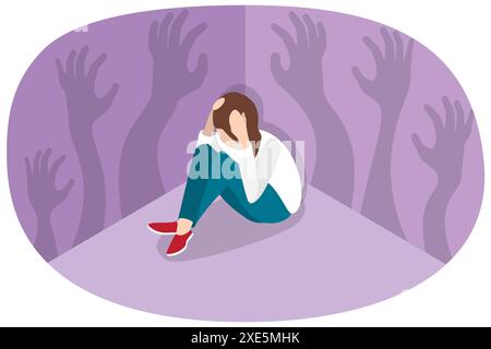 3D Isometric Flat  Conceptual Illustration of Panic Disorder, Fear Attack 3D Isometric Flat  Conceptual Illustration of Panic Di Stock Photo