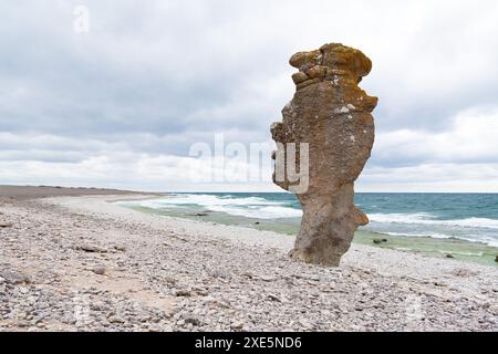 Rauk on Fårö, Gotland, Sweden. Rock formation. Stock Photo