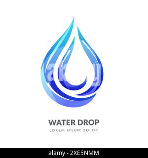 Water drop shape, blue gradient icon isolated on white background. Logo sign emblem design template. Abstract aqua droplet vector illustration Stock Vector