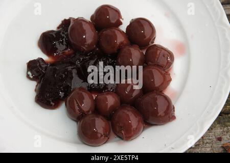 Prunus cerasus, sour cherry, jam, fruits Stock Photo