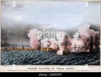 Mexikanisch-Amerikanischer Krieg 1846-1848: Schlacht von Vera Cruz, 20-tägige Belagerung der Stadt vom 9. bis 29. März 1847. Die amerikanische Flotte Stock Photo