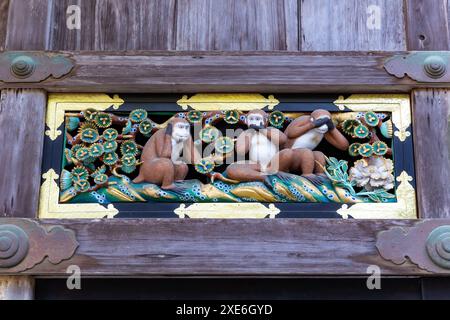 The famous three wise monkeys Stock Photo