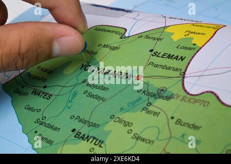 Pin on Map Yogyakarta City, capital of the province of Yogyakarta Special Region, Indonesia Stock Photo