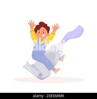 Cute boy artist sits on top of a big tube of paint. Funny cartoon character. Concept of childrens art and design school Stock Vector