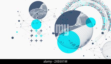 Sphere  theme with connected lines in technology style background. Wireframe illustration. Abstract 3d grid design. Hand drawn. Stock Vector